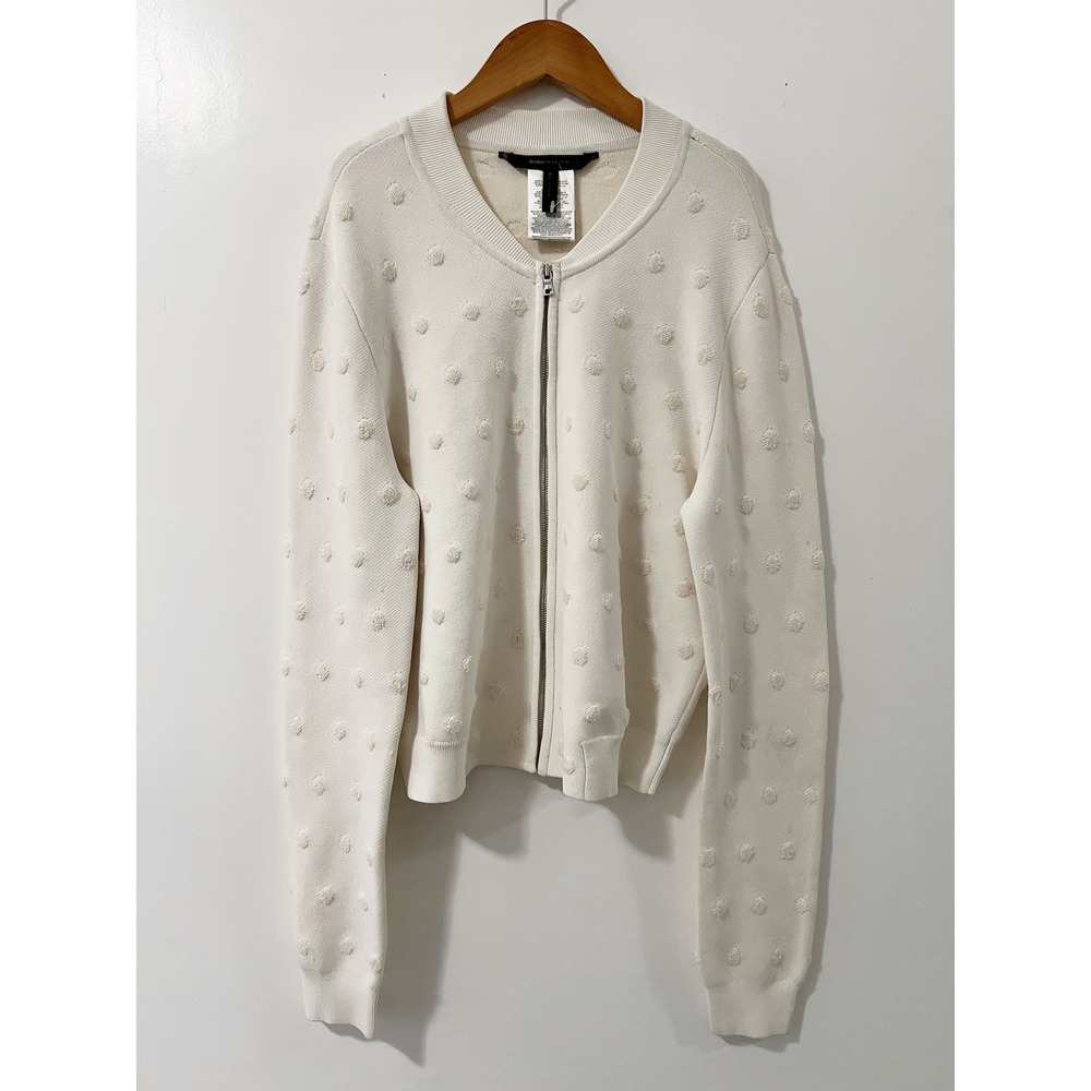 BCBGMAXAZRIA Textured Dot Knit Full Zip Cardigan Jacket Womens Ivory M